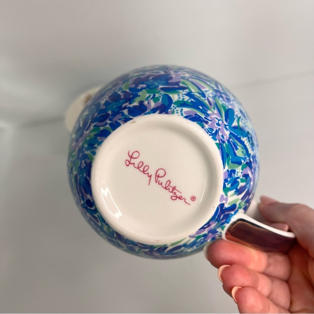 lilly pulitzer ceramic coffee mug vibrant blue purple green floral gold accents - Picture 6 of 6